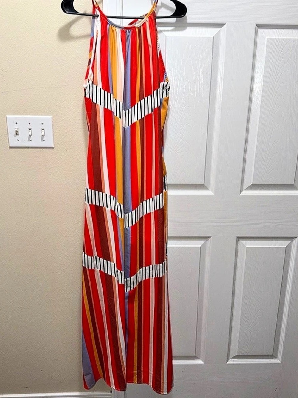 Main Strip Striped Maxi Dress in Red & Multicolor Size Small